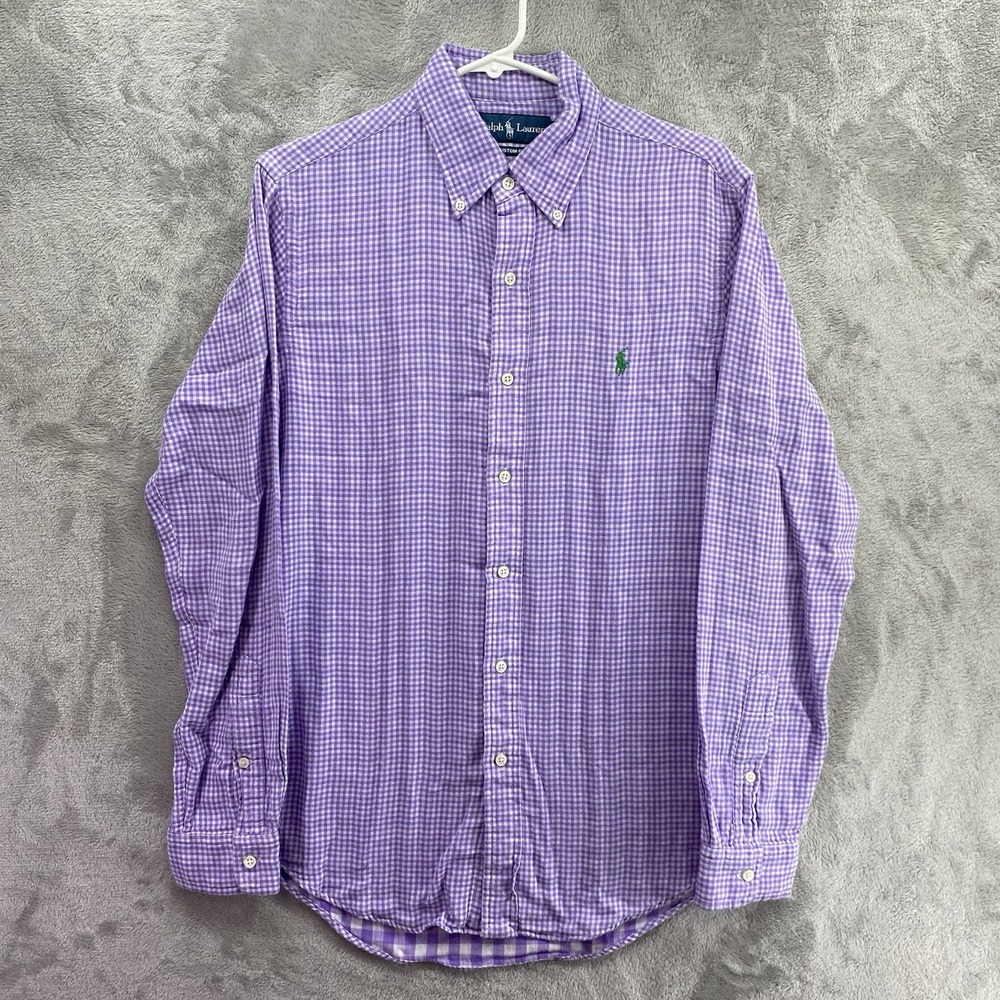 Ralph Lauren Mens Purple Plaid Custom Fit Button Up Shirt S